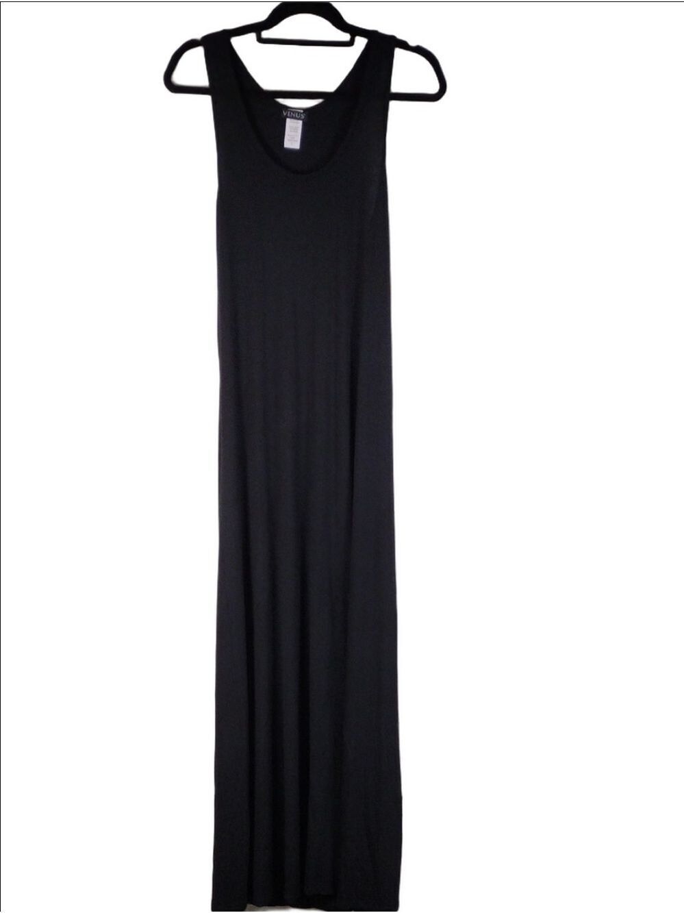 Venus Black Rayon Scoop Neck Sleeveless Strappy Caged V-Back Pullover Maxi Dress